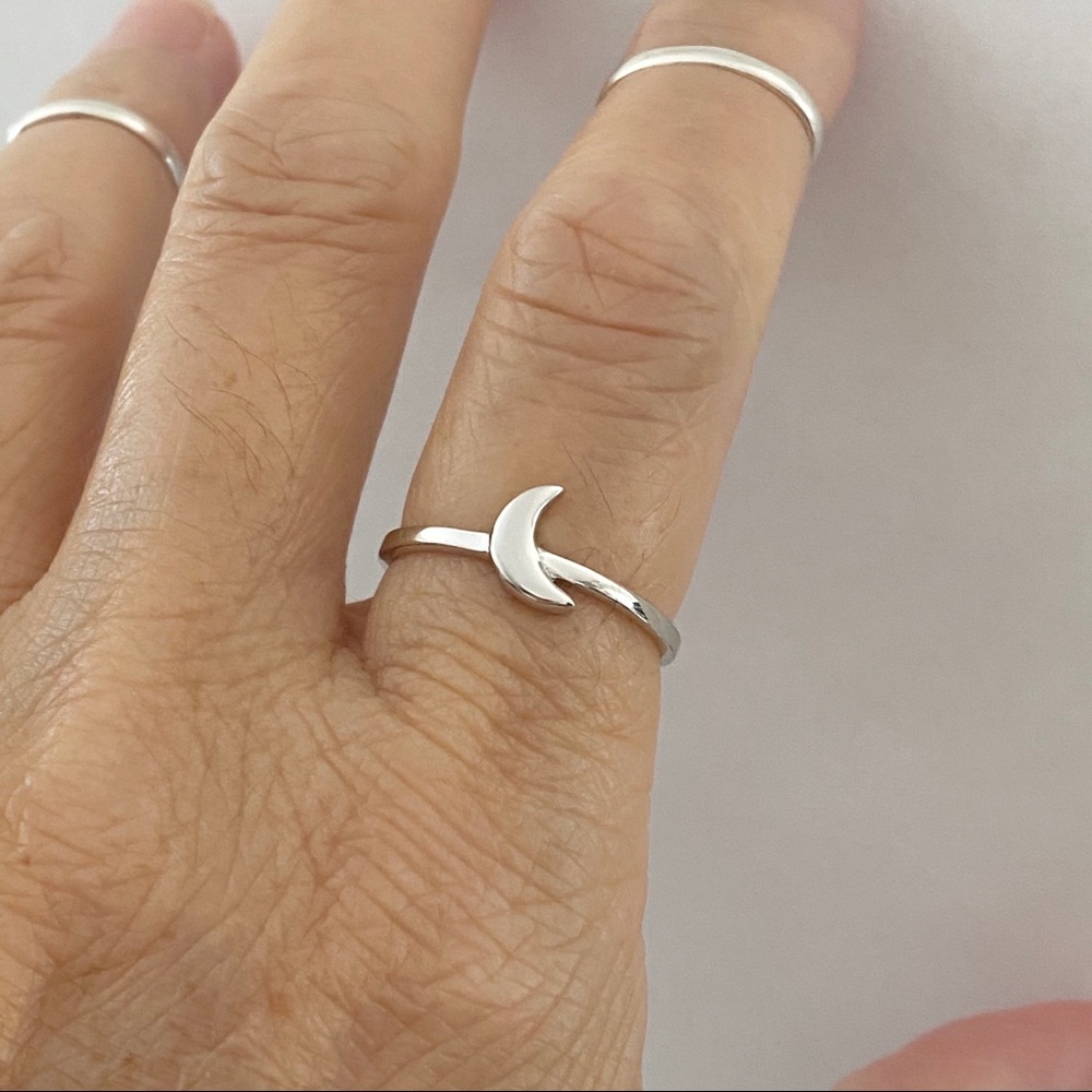 Silver Small Solid Small Crescent Moon Ring - image 4